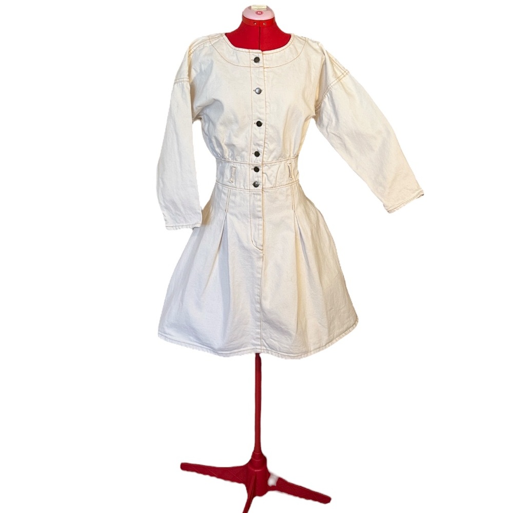 Vintage MIA Off-White Denim Shirt Dress with Contrast Stitching